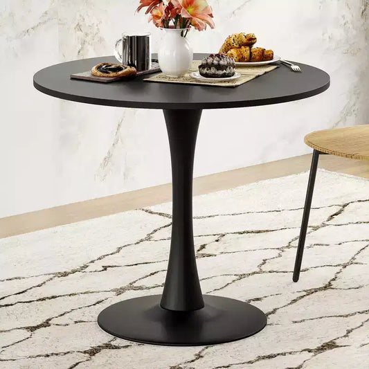 Table de salle à manger tulipe ronde de 80 cm pour 2 à 4 personnes, plateau en bois avec pied central en métal