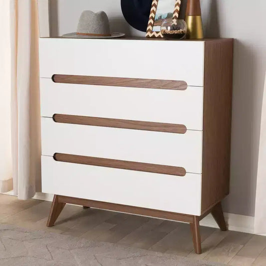 Commode de rangement à 4 tiroirs en bois de style Mid-Century Modern, marron