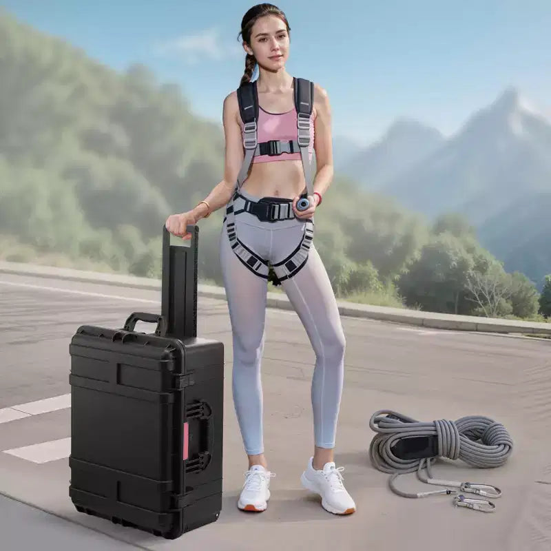 Valise rigide étanche, Boîtier de protection robuste avec mousse prédécoupée, roulettes et poignées rétractables pour les voyages, la chasse, Noir