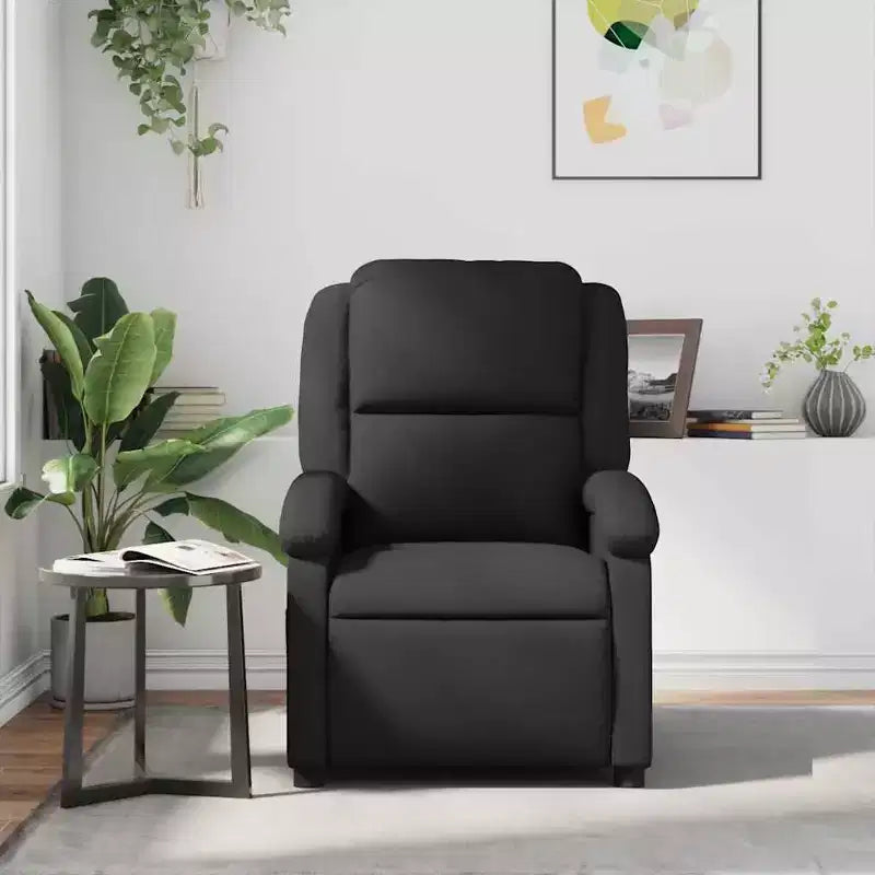 Fauteuil inclinable de massage avec 6 points de vibration, réglable, cuir véritable noir - Noir