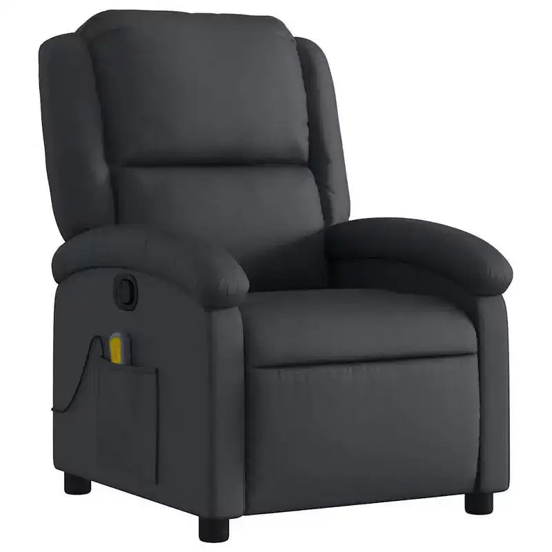 Fauteuil inclinable de massage avec 6 points de vibration, réglable, cuir véritable noir - Noir