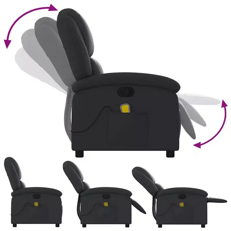 Fauteuil inclinable de massage avec 6 points de vibration, réglable, cuir véritable noir - Noir