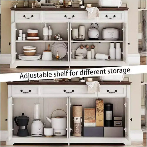 Grand buffet de rangement de 65 po, buffet de cuisine rustique pour couverts, 3 tiroirs et 4 portes, meuble de rangement pour salon