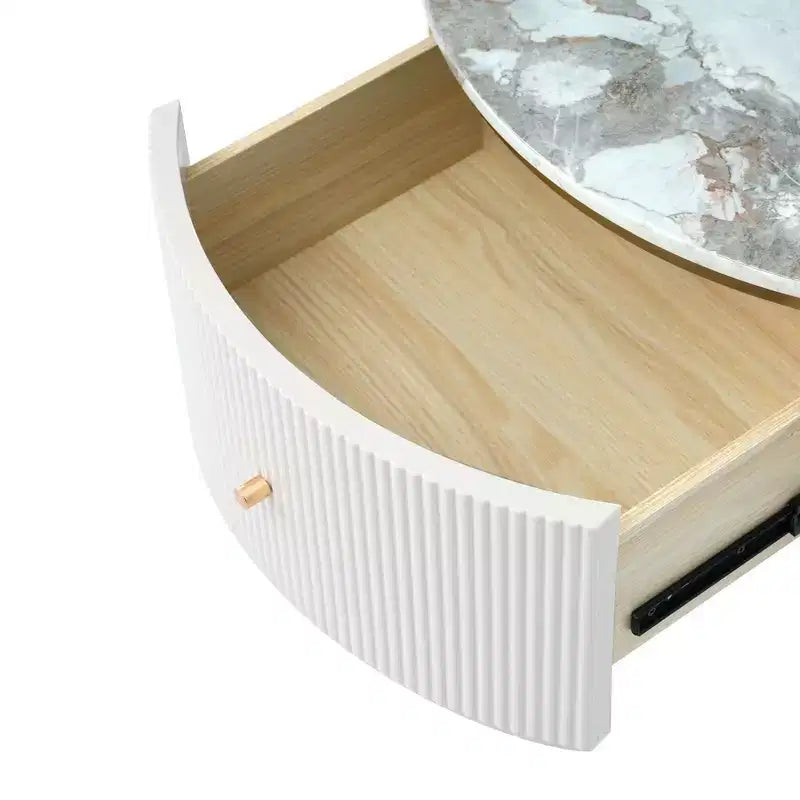 Table basse de rangement ronde de 31,5 po, table d'appoint centrale moderne avec 2 grands tiroirs cachés, conception peu encombrante pour petit salon