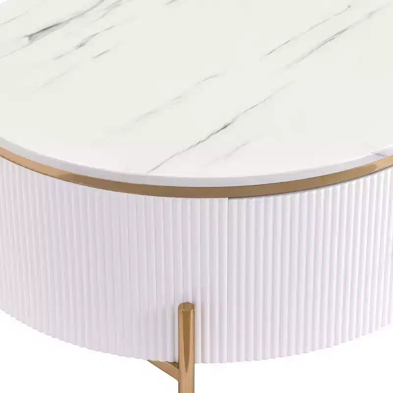 Table basse de rangement ronde de 31,5 po, table d'appoint centrale moderne avec 2 grands tiroirs cachés, conception peu encombrante pour petit salon