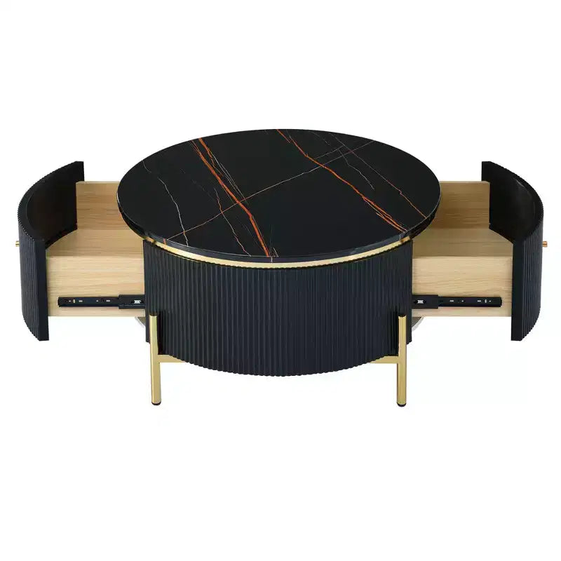 Table basse de rangement ronde de 31,5 po, table d'appoint centrale moderne avec 2 grands tiroirs cachés, conception peu encombrante pour petit salon