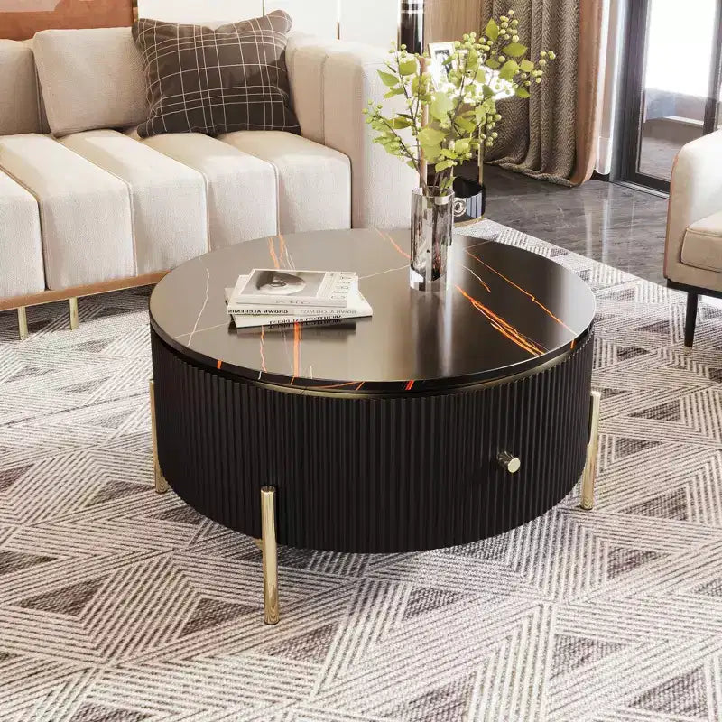 Okak 31.5 Round Storage Coffee Table, Modern Accent Center Table with 2 XL Hidden Drawers, Space-Saving Design for Small Living Room