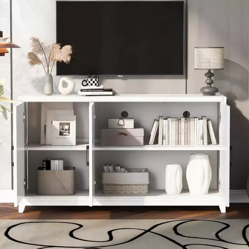 Meuble TV moderne pour téléviseurs jusqu'à 65 pouces, console multimédia avec 2 grands espaces de rangement