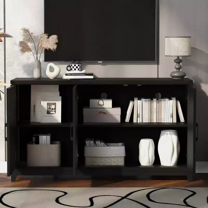 Meuble TV moderne pour téléviseurs jusqu'à 65 pouces, console multimédia avec 2 grands espaces de rangement