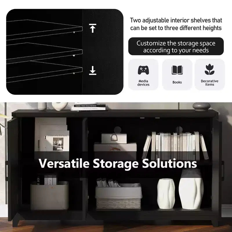 Meuble TV moderne pour téléviseurs jusqu'à 65 pouces, console multimédia avec 2 grands espaces de rangement