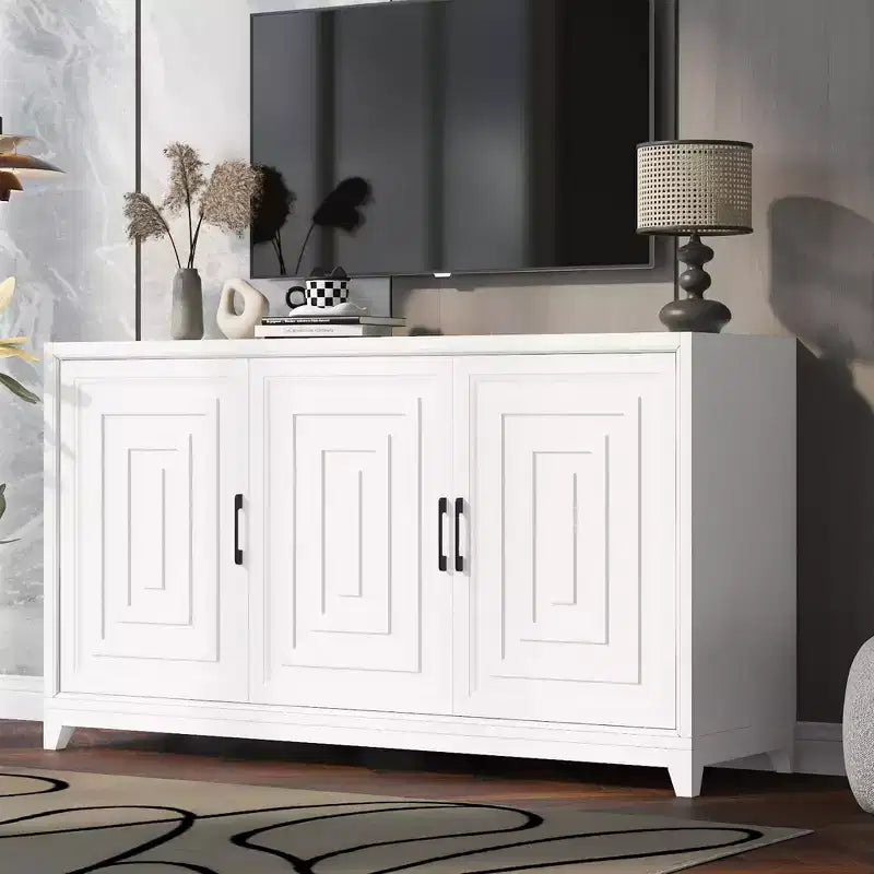 Meuble TV moderne pour téléviseurs jusqu'à 65 pouces, console multimédia avec 2 grands espaces de rangement