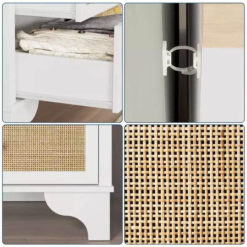 Commode à 7 tiroirs, en rotin naturel, commode et chiffonnier modernes en bois pour chambre à coucher, large commode de rangement avec tiroirs profonds