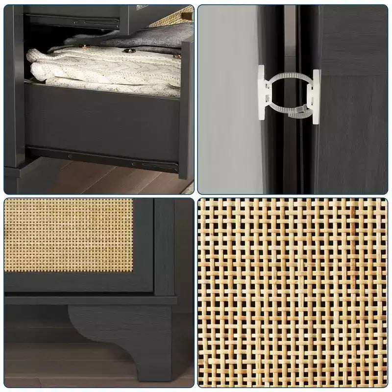 Commode à 7 tiroirs, en rotin naturel, commode et chiffonnier modernes en bois pour chambre à coucher, large commode de rangement avec tiroirs profonds