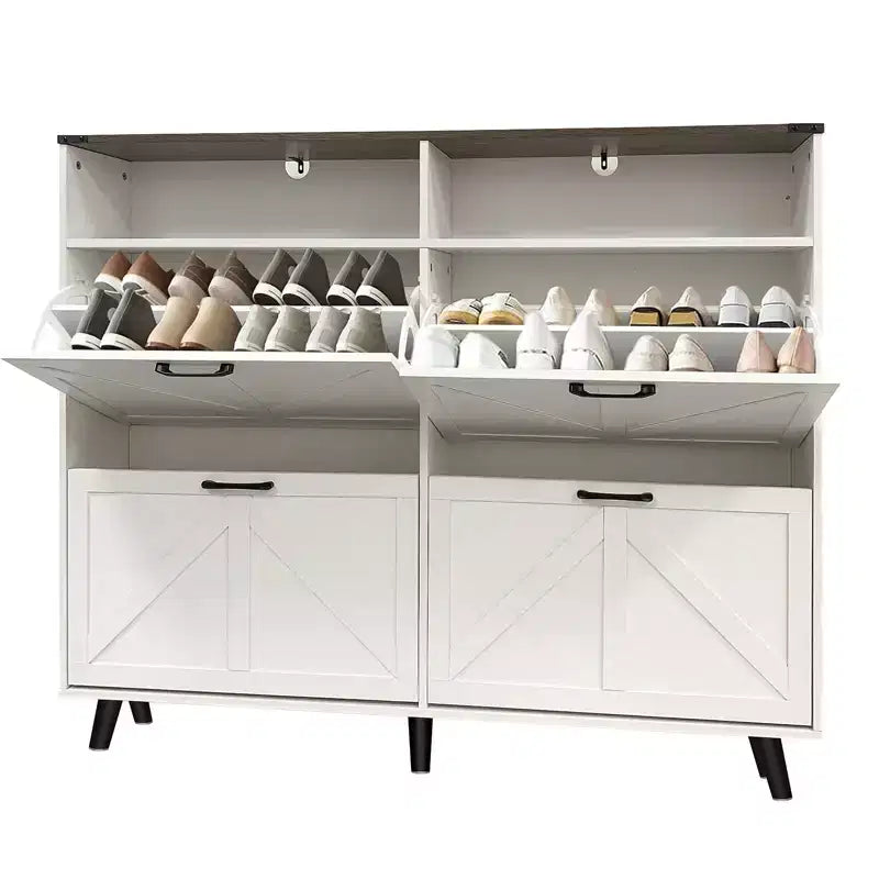 Meuble à chaussures, organiseur de chaussures rabattable à 4 portes avec tiroirs et étagères réglables, meuble de rangement pour chaussures autoportant pour salon, couloir