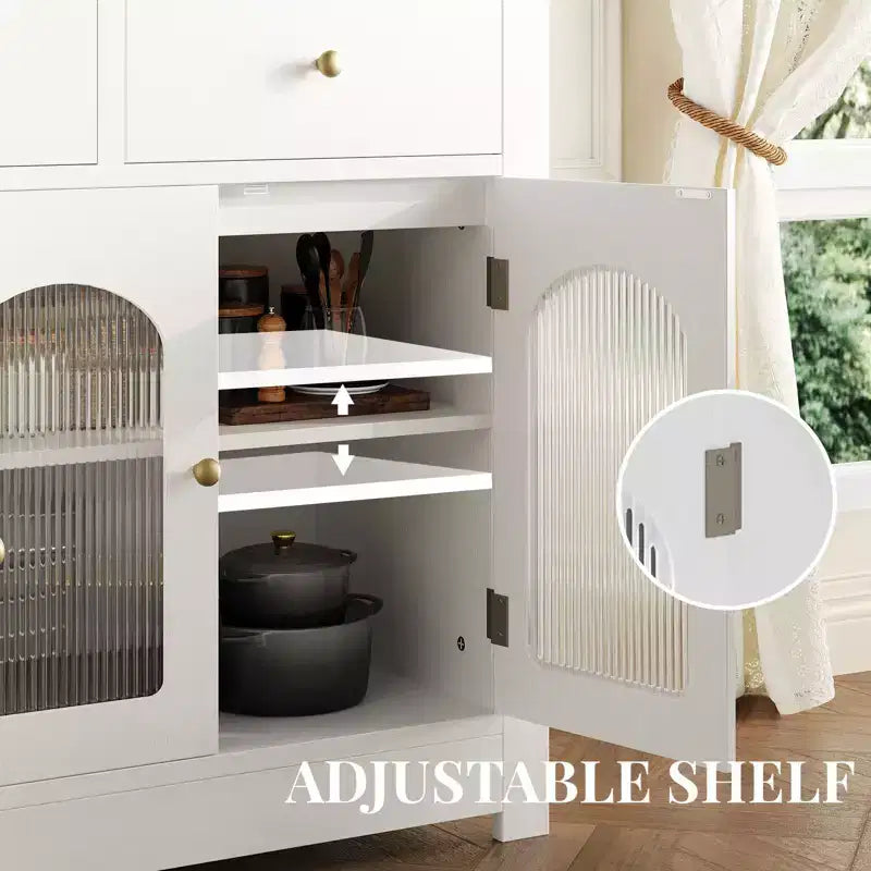 Buffet enfilade de 140 cm, meuble bar à café en bois avec porte vitrée et 3 tiroirs, console média moderne, meuble de rangement de cuisine