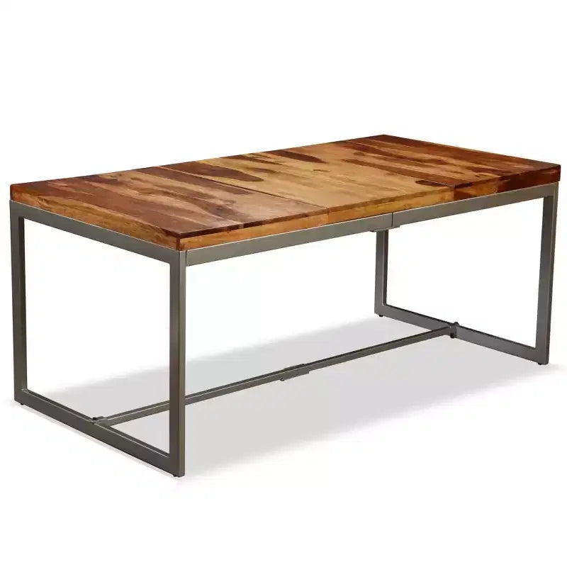 Table à manger en bois d'acacia brun et noir et acier thermolaqué