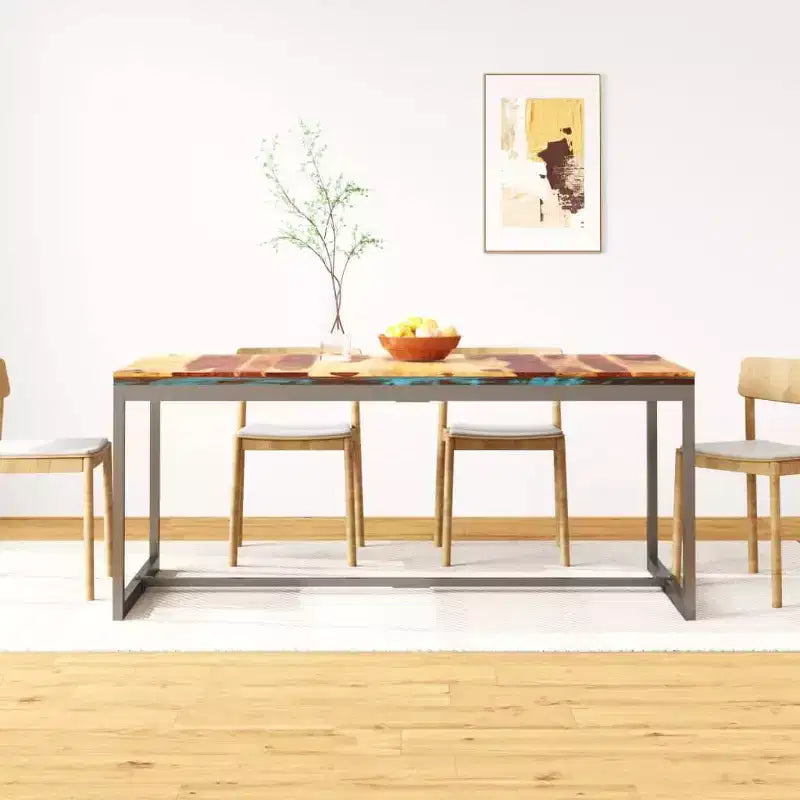 Table à manger en bois d'acacia brun et noir et acier thermolaqué