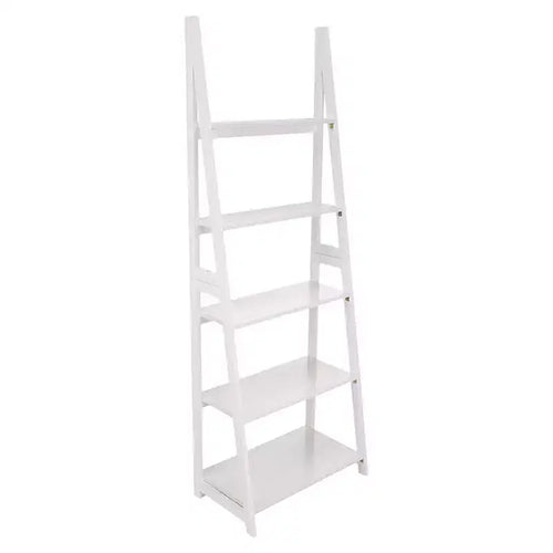 PJ Wood 5 Tier Ladder Shelf Wooden Display Organizer for Books and Dcor Storage Stand for Living Room Office Indoor Use, White