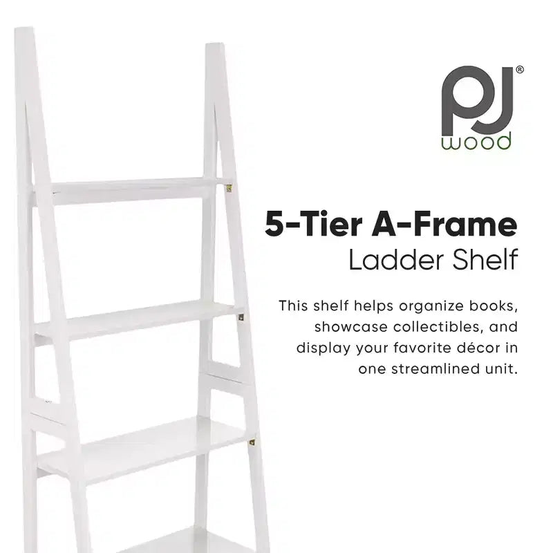 Étagère échelle à 5 niveaux, meuble de rangement en bois pour livres et objets de décoration, pour salon, bureau, usage intérieur, blanc