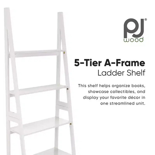 Étagère échelle à 5 niveaux, meuble de rangement en bois pour livres et objets de décoration, pour salon, bureau, usage intérieur, blanc