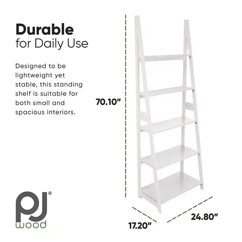 Étagère échelle à 5 niveaux, meuble de rangement en bois pour livres et objets de décoration, pour salon, bureau, usage intérieur, blanc