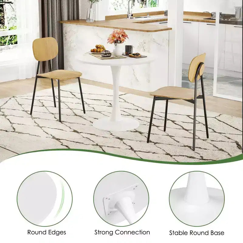 Table de salle à manger tulipe ronde de 80 cm pour 2 à 4 personnes, plateau en bois avec pied central en métal