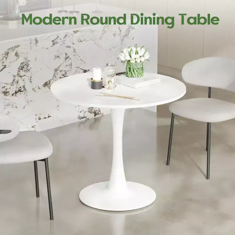 Table de salle à manger tulipe ronde de 80 cm pour 2 à 4 personnes, plateau en bois avec pied central en métal