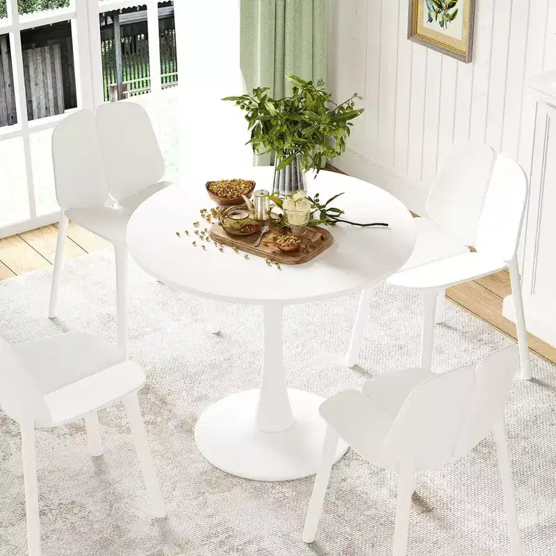 Table de salle à manger tulipe ronde de 80 cm pour 2 à 4 personnes, plateau en bois avec pied central en métal