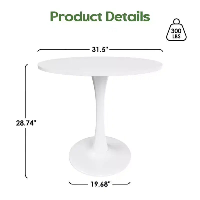 Table de salle à manger tulipe ronde de 80 cm pour 2 à 4 personnes, plateau en bois avec pied central en métal