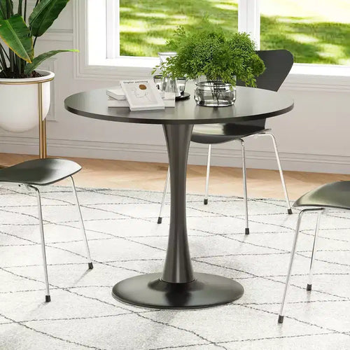 Table de salle à manger tulipe ronde de 80 cm pour 2 à 4 personnes, plateau en bois avec pied central en métal