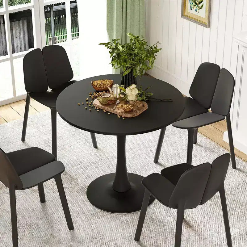Table de salle à manger tulipe ronde de 80 cm pour 2 à 4 personnes, plateau en bois avec pied central en métal