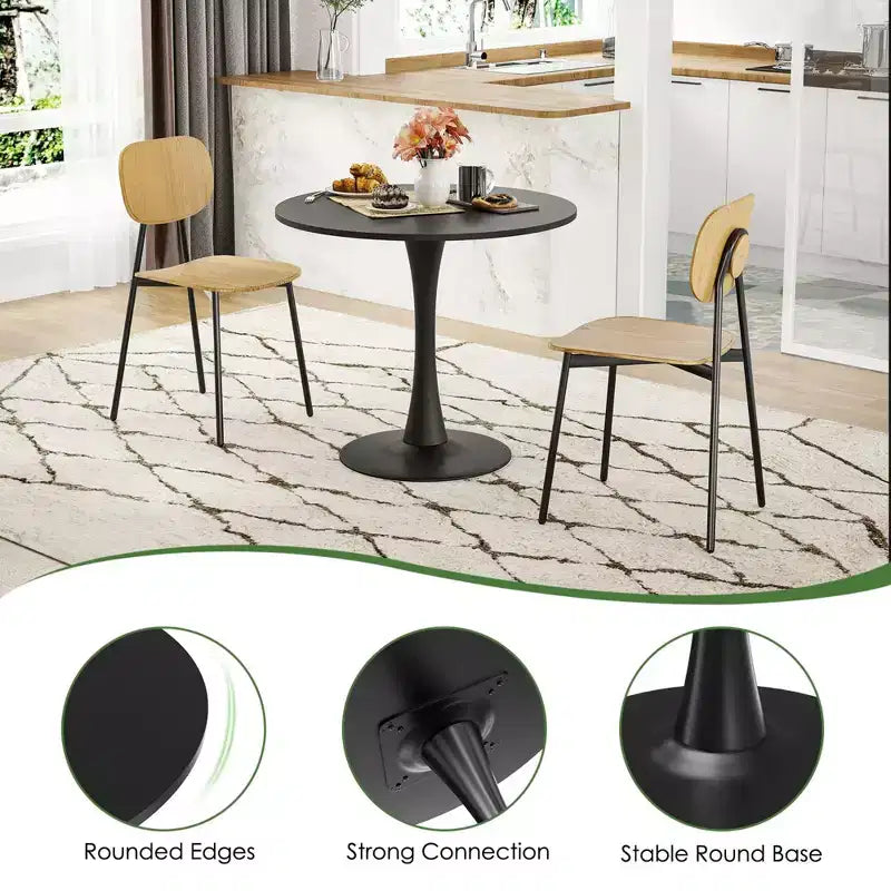 Table de salle à manger tulipe ronde de 80 cm pour 2 à 4 personnes, plateau en bois avec pied central en métal