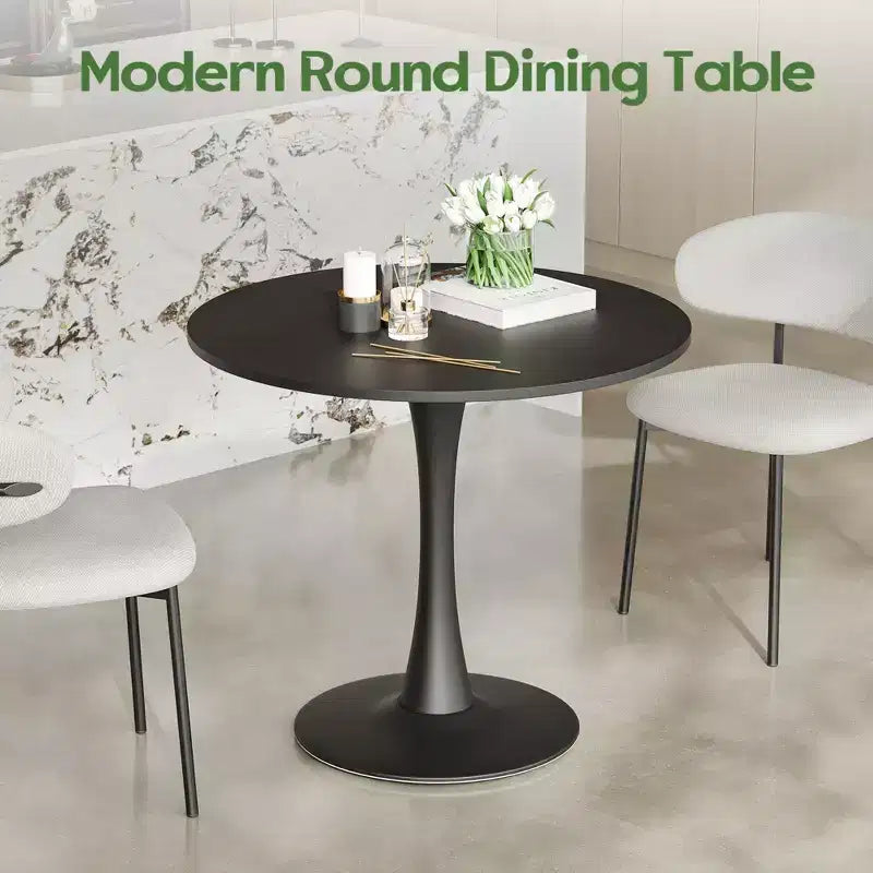 Table de salle à manger tulipe ronde de 80 cm pour 2 à 4 personnes, plateau en bois avec pied central en métal