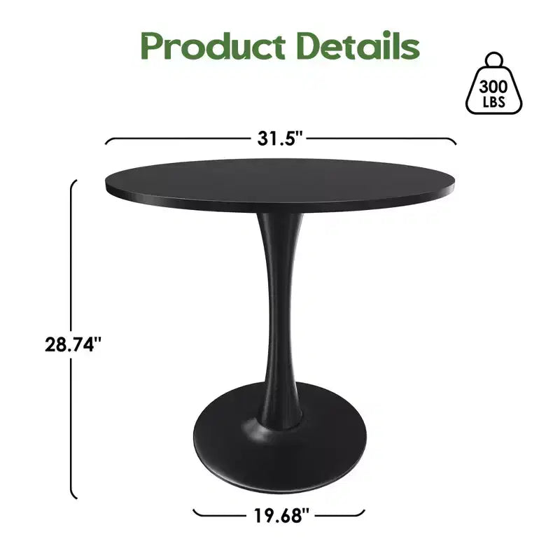 Table de salle à manger tulipe ronde de 80 cm pour 2 à 4 personnes, plateau en bois avec pied central en métal