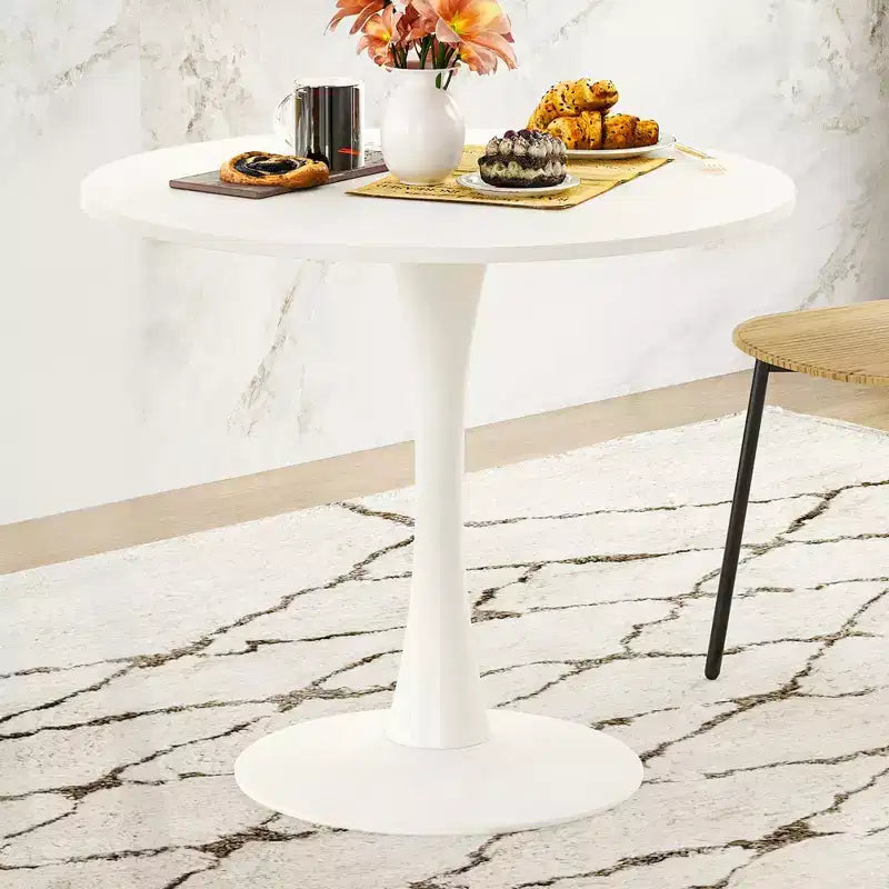 Table de salle à manger tulipe ronde de 80 cm pour 2 à 4 personnes, plateau en bois avec pied central en métal