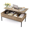 Table basse, Table basse relevable avec étagère de rangement et compartiment caché - Table rectangulaire rustique de style moderne du milieu du siècle (Salon)