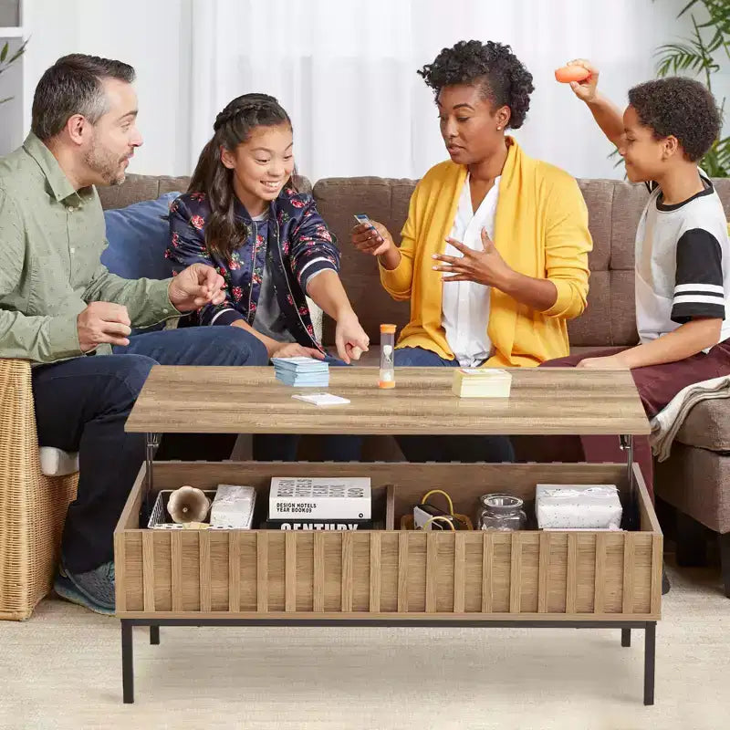 Table basse, table basse relevable avec étagère de rangement et compartiment caché - Table rectangulaire rustique moderne du milieu du siècle (salon)