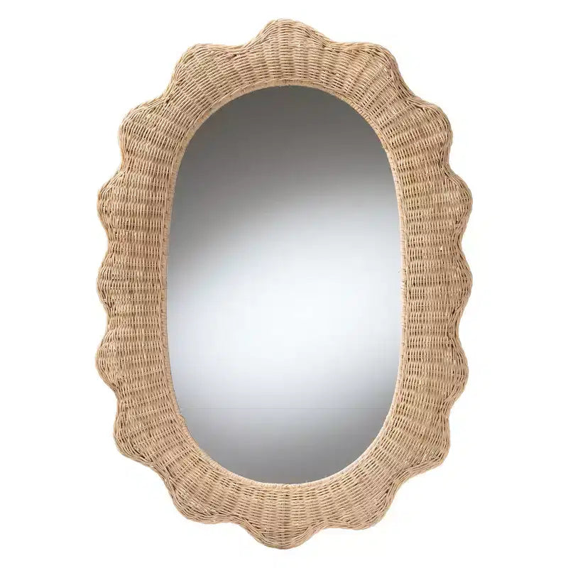 Miroir mural en rotin naturel festonné