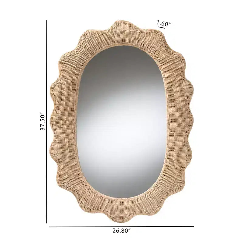 Miroir mural en rotin naturel festonné