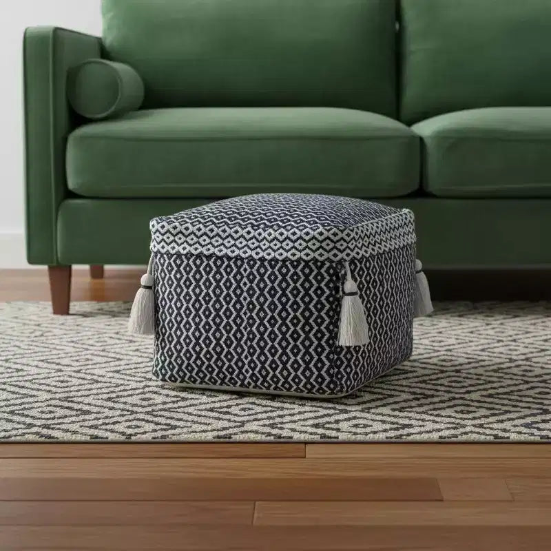 18 Pouf Ottoman Géométrique en Coton Bleu