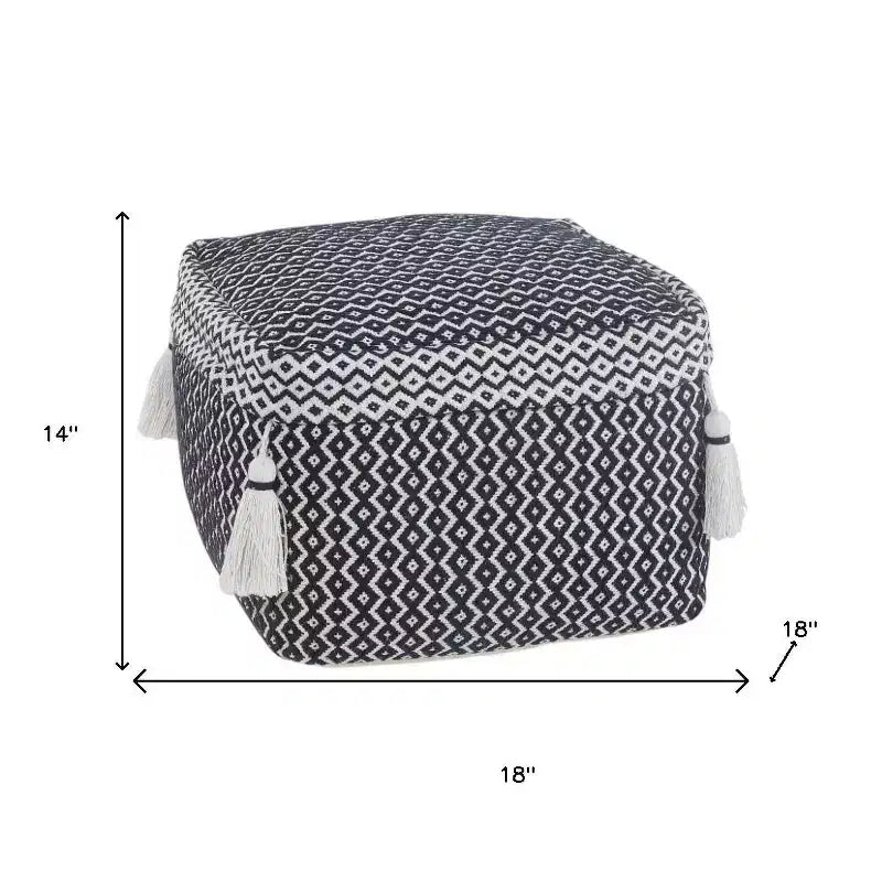 18 Pouf Ottoman Géométrique en Coton Bleu