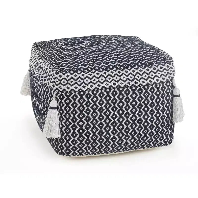 18 Pouf Ottoman Géométrique en Coton Bleu