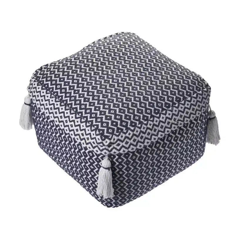 18 Pouf Ottoman Géométrique en Coton Bleu