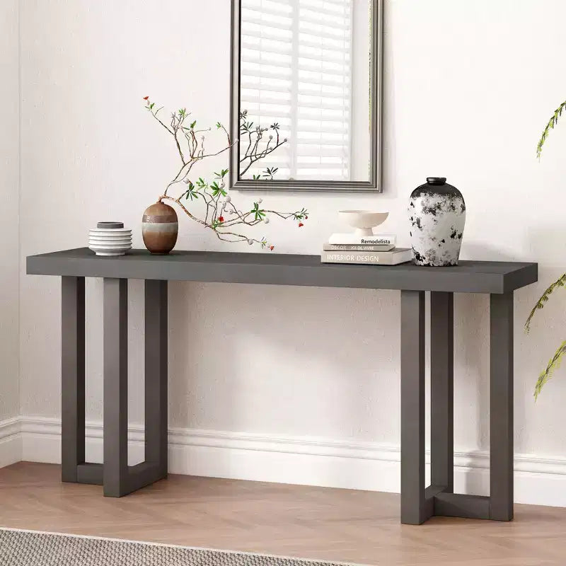 Console minimaliste de 63 pouces avec pieds en bois massif, table d'entrée élégante avec plateau épais, table de couloir pour salon, chambre à coucher