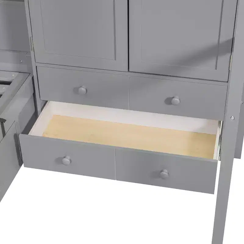 Lit superposé jumeau avec armoire et tiroirs, lit mezzanine avec étagères de rangement et lit hydraulique pour enfants et adultes