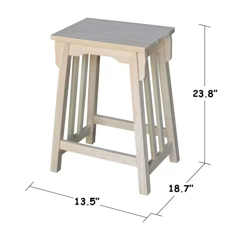 Tabouret de bar 24" Mission hauteur comptoir non fini – Bois d'hévéa massif, siège rectangulaire