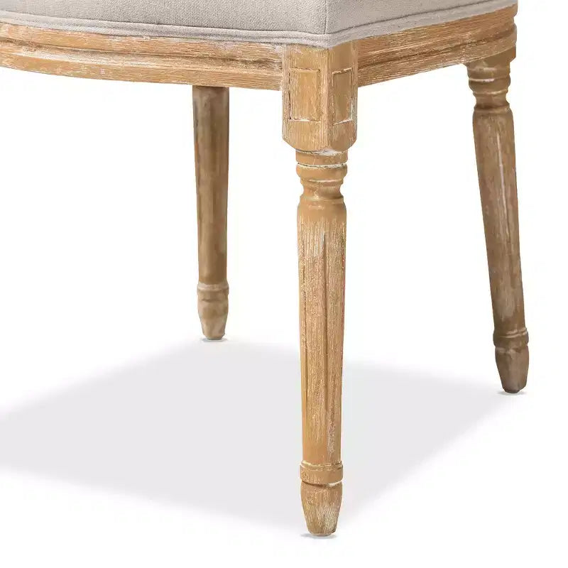 Chaise de Salle à Manger Cottage Vintage Français Chêne Vieilli et Lin Beige