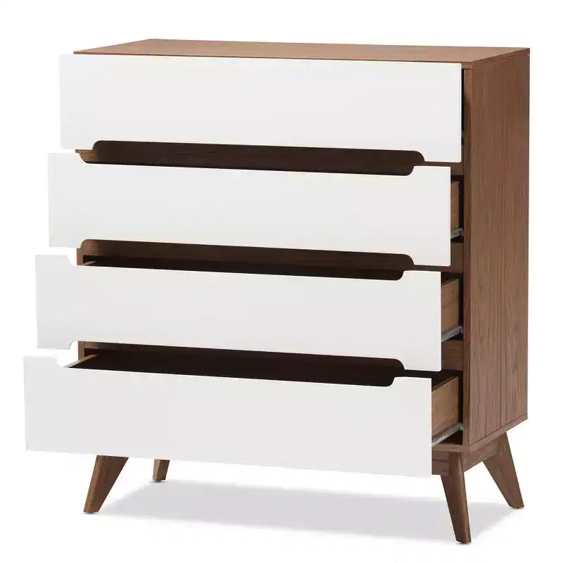 Commode de rangement à 4 tiroirs en bois de style Mid-Century Modern, marron