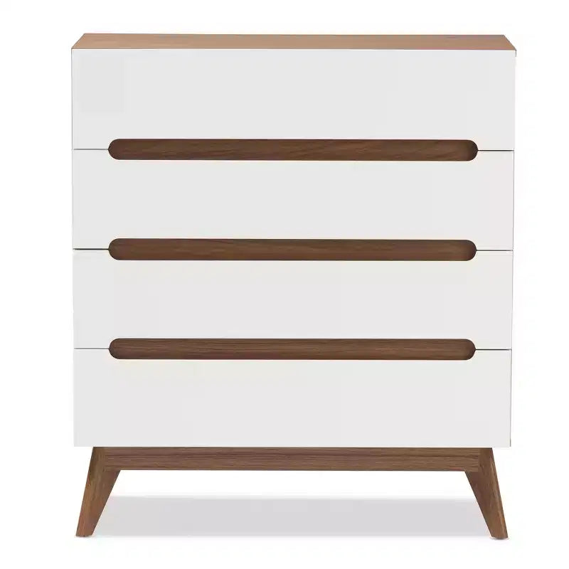 Commode de rangement à 4 tiroirs en bois de style Mid-Century Modern, marron