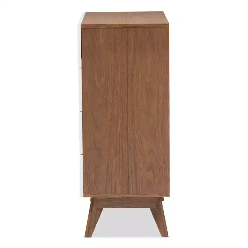 Commode de rangement à 4 tiroirs en bois de style Mid-Century Modern, marron